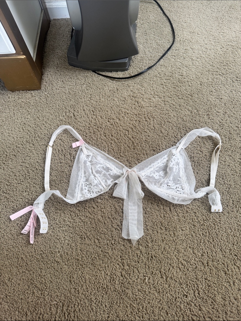 Victoria's Secret Sheer White Lace Bow Bralette